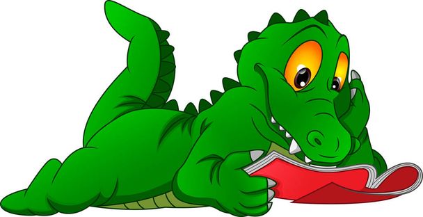 cute crocodile cartoon reading book - Vector, Image