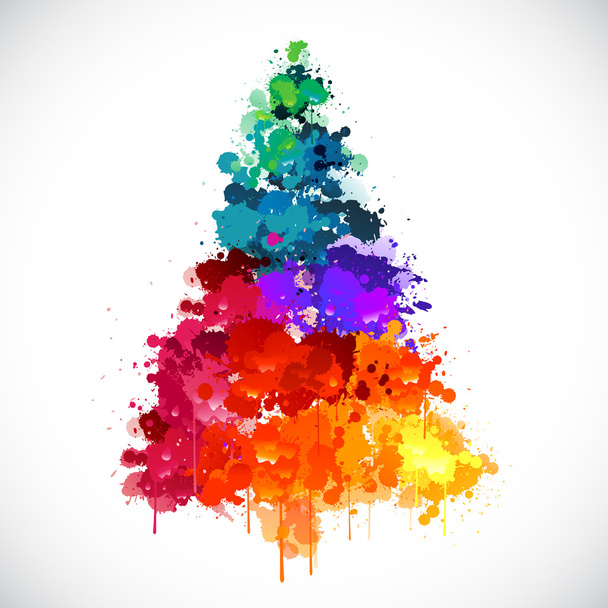 kleurrijke abstracte verf spash kerstboom - Vector, afbeelding