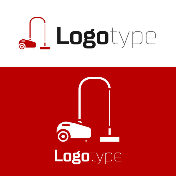 Kırmızı elektrikli süpürge ikonu beyaz arkaplanda izole edildi. Logo tasarım şablonu elemanı. Vektör İllüstrasyonu - Vektör, Görsel