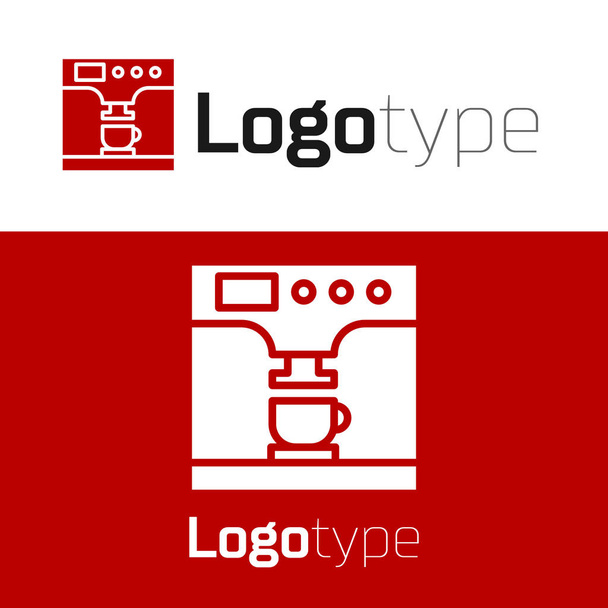 Punainen kahvi kone ja kahvi kuppi kuvake eristetty valkoisella pohjalla. Logo suunnittelu mallielementti. Vektorikuvaus
 - Vektori, kuva