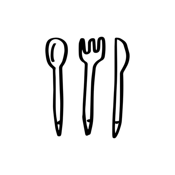 Coltello forchetta cucchiaio in metallo in stile doodle isolato su sfondo bianco. Schema vettoriale
 - Vettoriali, immagini