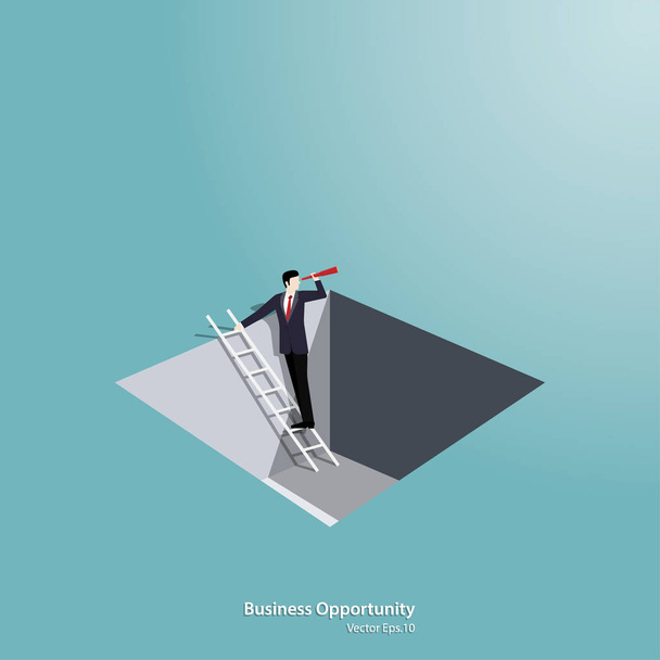 Businessman Climbing ladder from the hole - Vector, Image