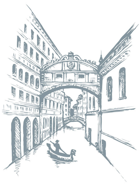 Canal de rua em Veneza. Desenho vetorial
 - Vetor, Imagem