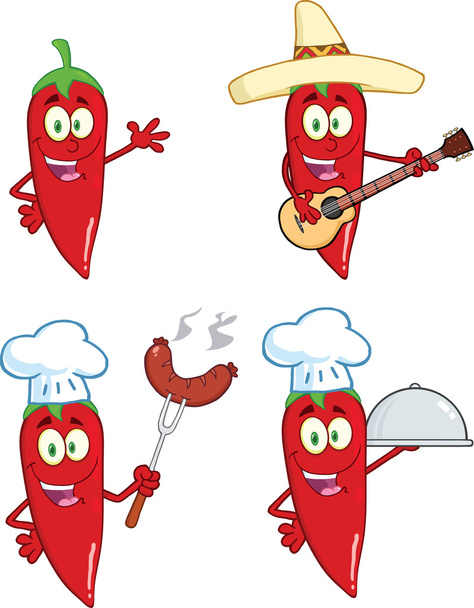 czerwona papryka chili kreskówka znaków zestaw kolekcja 1 - Zdjęcie, obraz