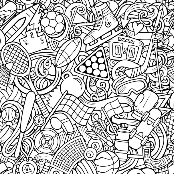 Sports hand drawn doodles seamless pattern. Line art background - Photo, Image