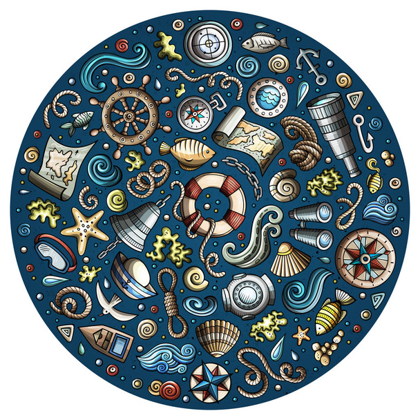Ensemble d'objets marins de dessin animé nautique
 - Photo, image