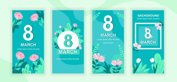 Międzynarodowy Dzień Kobiet social media stories design templates vector set, background with copyspace - 8 marca - tło dla pionowego transparentu, plakatu, kartki okolicznościowej - koncepcja świątecznych gratulacji - Wektor, obraz