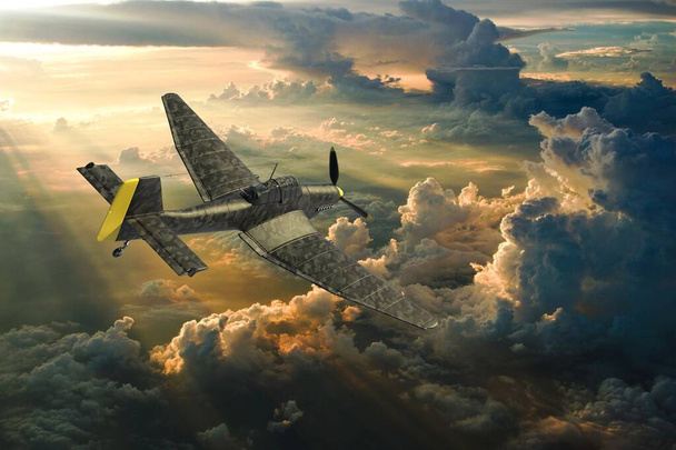 3D-Darstellung eines Weltkriegs-Tauchgangs mit zwei deutschen Sturzbombern. - Foto, Bild