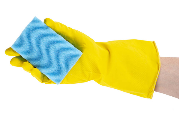 gloved hand with washcloth - Φωτογραφία, εικόνα