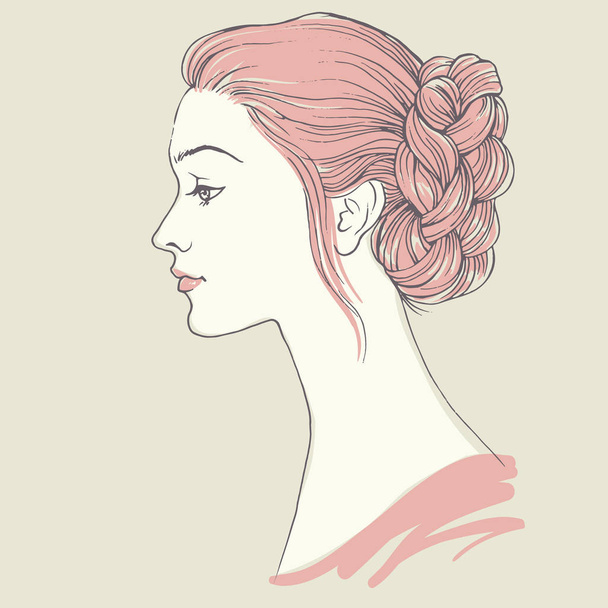 女の子でプロファイルのドレス髪型 - ベクター画像