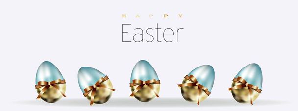 Easter background with place for text. Banner or poster for Easter. Blue. Golden eggs. Spring Break. Promotions and sales. Website header.. - Vektor, kép