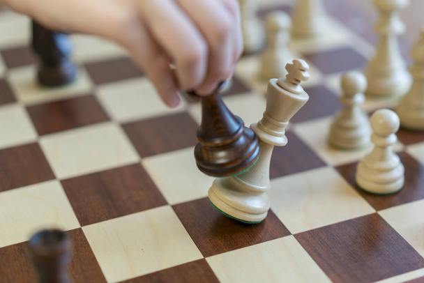 Playing wooden chess pieces. Chess game.  - Foto, afbeelding