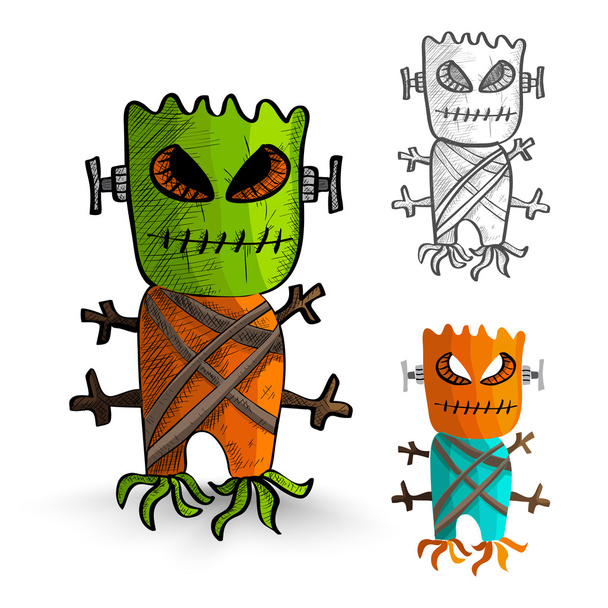 Halloween monsters isolated sketch style creatures set. - Vector, Imagen