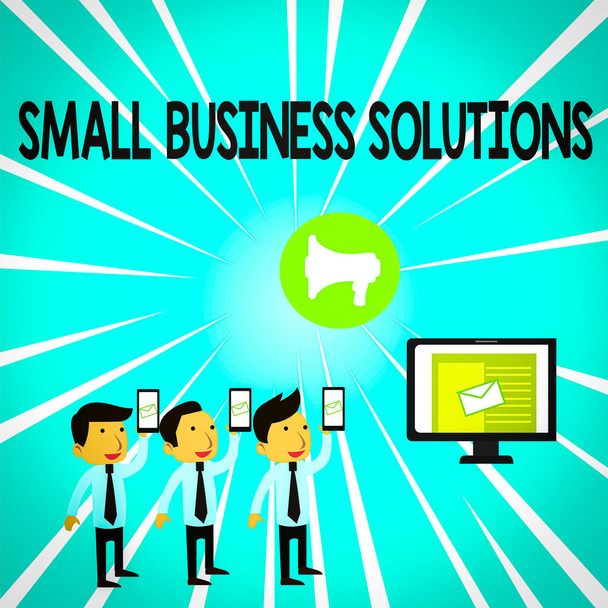手書きテキスト｜Small Business Solutions特定の貿易問題を解決するための会社の概念的な写真Sms電子メールマーケティングメディアオーディエンスの魅力パーソナルコンピュータラウドスピーカー - 写真・画像