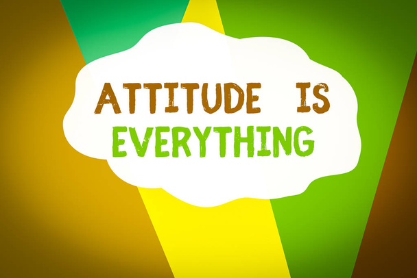 Conceptual hand writing showing Attitude Is Everything. Concept meaning Positive Outlook is the Guide to a Good Life Geometric Background Triangles for Business Presentations Web - 写真・画像