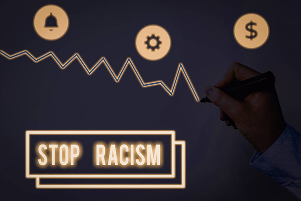 Schreiben Notiz zeigt Stop Rassismus. Geschäftskonzept zur Beendigung des Antagonismus, der sich gegen jemanden anderer Rasse richtet - Foto, Bild