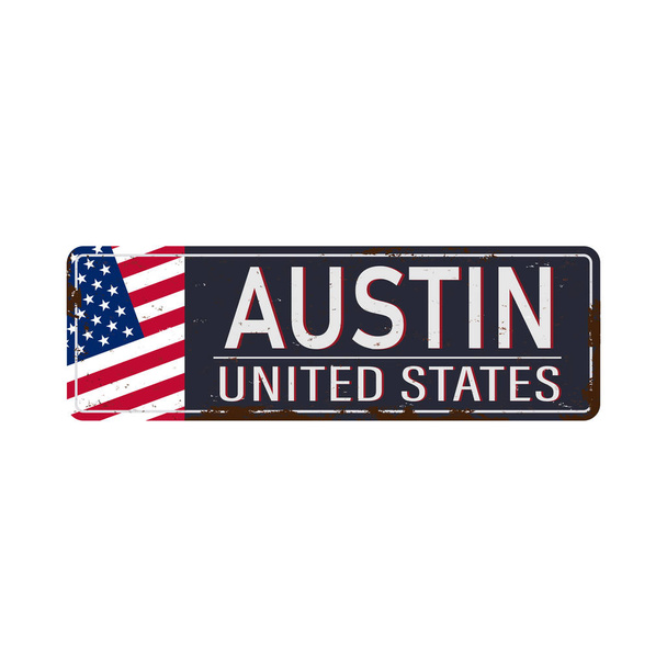 Vintage toeristisch verroeste metalen bord - Austin, Texas - Vector Eps10. Grunge effecten kunnen eenvoudig worden verwijderd voor een gloednieuw, schoon teken. - Vector, afbeelding