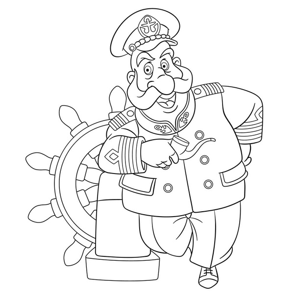 coloring page with old sailor, ships captain - Vektor, obrázek