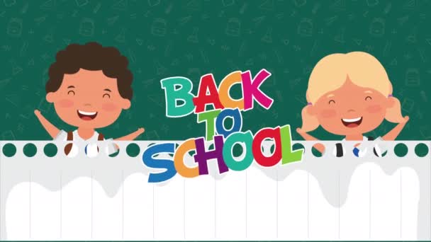 back to school season with interracial kids and paper sheet - Footage, Video