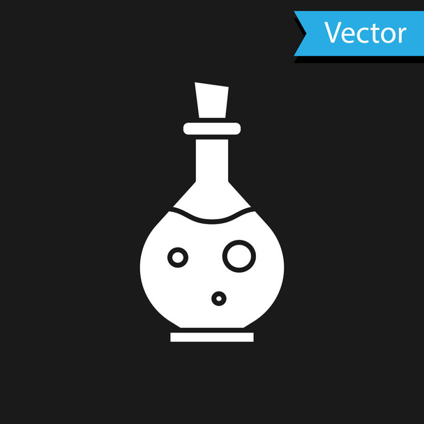 weiße Glasflasche mit magischem Elixier-Symbol isoliert auf schwarzem Hintergrund. Computerspiel. Vektorillustration - Vektor, Bild