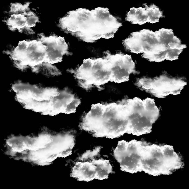 黒い背景に隔離された大きな雲のコレクション - 写真・画像