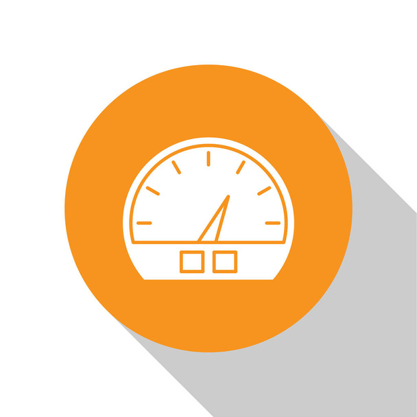Icono del velocímetro blanco aislado sobre fondo blanco. Botón círculo naranja. Ilustración vectorial
 - Vector, imagen