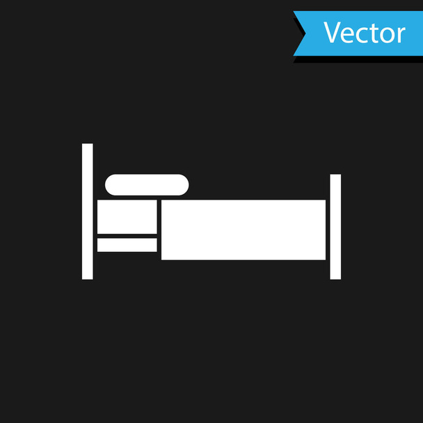 Ícone de cama branca isolado no fundo preto. Ilustração vetorial - Vetor, Imagem