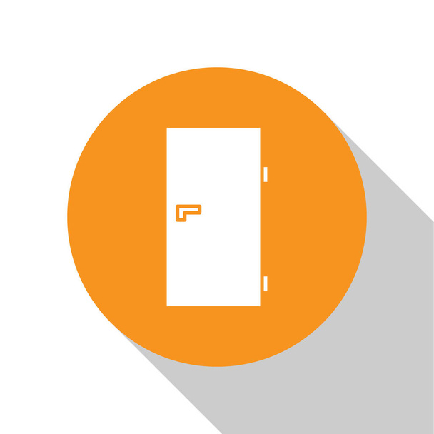 Icona porta chiusa bianca isolata su sfondo bianco. Pulsante cerchio arancione. Illustrazione vettoriale
 - Vettoriali, immagini