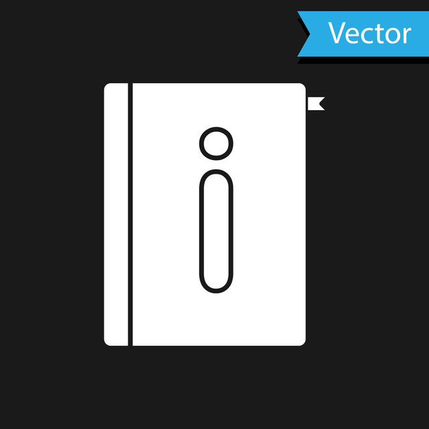 weißes Bedienungsanleitungssymbol isoliert auf schwarzem Hintergrund. Benutzerhandbuch. Hinweisschild. vor Gebrauch lesen. Vektorillustration - Vektor, Bild