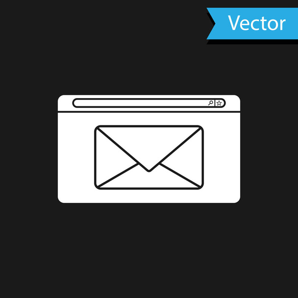 Valkoinen posti ja sähköposti kuvake eristetty mustalla taustalla. Kirjekuori symboli sähköposti. Sähköpostinumero. Vektorikuvaus
 - Vektori, kuva