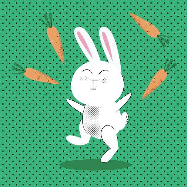 Biały królik rzucający marchewką - Wektor, obraz