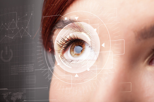 Cyber girl with technolgy eye looking - Foto, Imagen