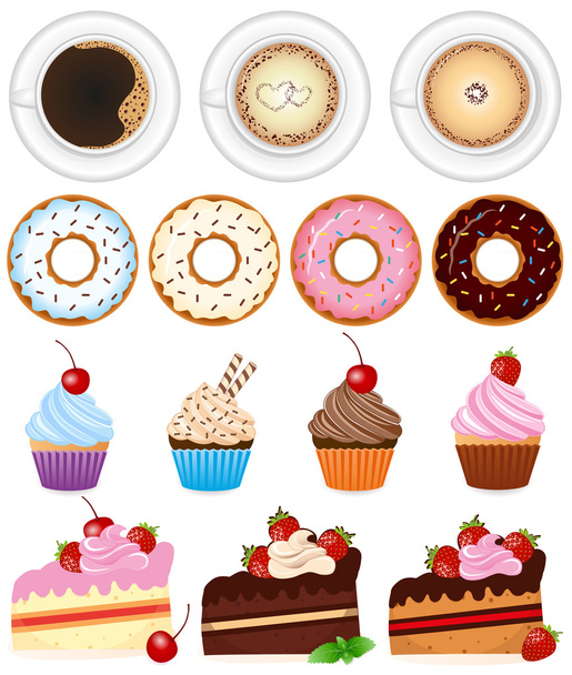 Desserts and drinks icon set - Illustration - Vector, afbeelding