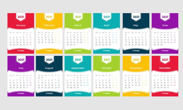 bunter Schreibtischkalender 2019, Schreibtischkalender 2021, Vorlagenvektor - Vektor, Bild