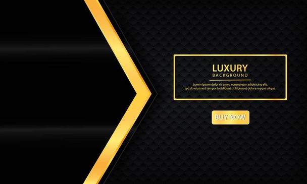 Luxury black abstract background. Textured with realistic golden line, geometric pattern and overlap layer. Modern background. - Vector, Image