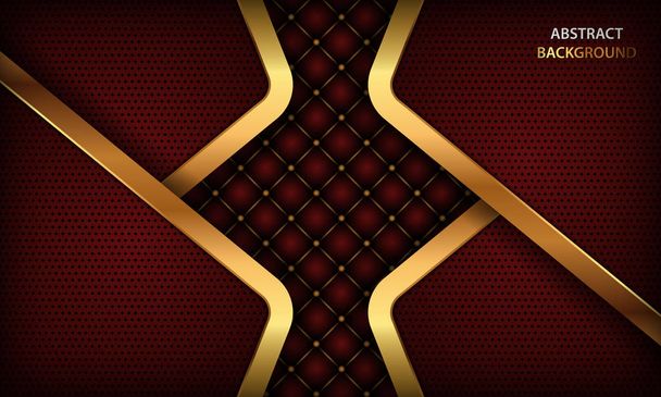 Dark red background with golden element and realistic buttoned leather. Luxury background concept - Vector, Image