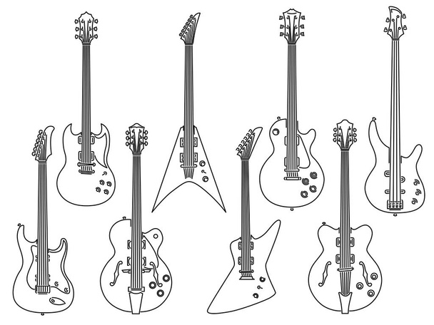 Conjunto de instrumentos musicais elétricos de corda vetorial desenhados por linhas
. - Vetor, Imagem