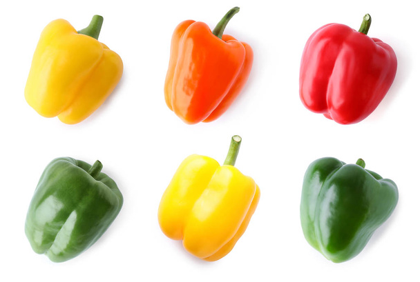 Set of different ripe bell peppers on white background - Fotografie, Obrázek