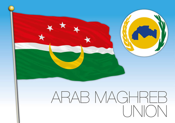 Arab Maghreb Union official flag and flag of arms, north africa, vector illustration - Вектор, зображення