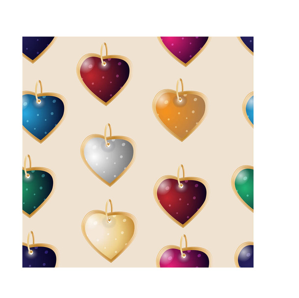 Valentines seamless background. Colorful heart pendants on a pink background - Vektori, kuva