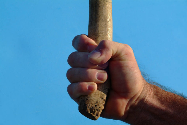 hand holding a wooden stick, close up - Foto, Imagen