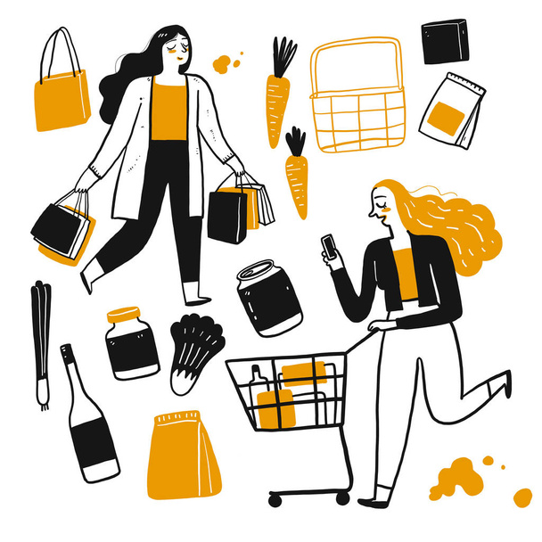 The drawing character of people shopping.  - ベクター画像