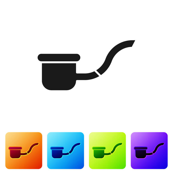 Black Smoking pipe with smoke icon isolated on white background. Tobacco pipe. Set icons in color square buttons. Vector Illustration - Vector, Image