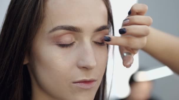 Cropped view of girls face in process of doing makeup - Záběry, video