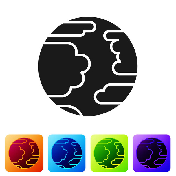 schwarzer Planet Quecksilbersymbol isoliert auf weißem Hintergrund. setzen Sie Symbole in farbigen quadratischen Buttons. Vektorillustration - Vektor, Bild