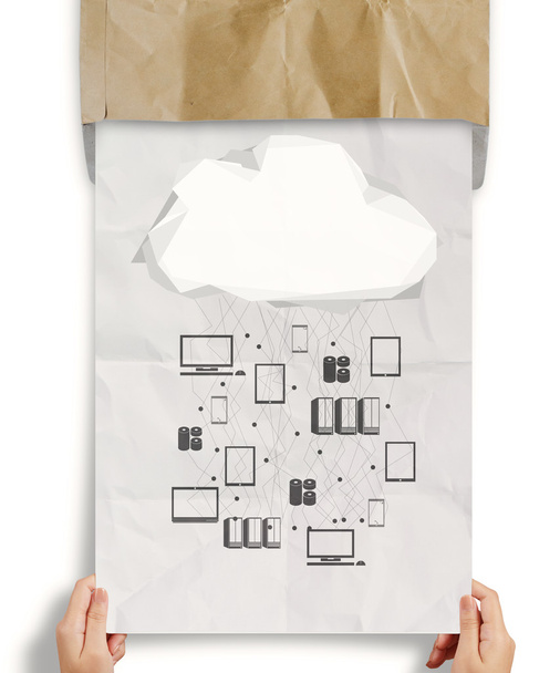 muestra la mano de papel arrugado Cloud Computing diagrama
 - Foto, imagen