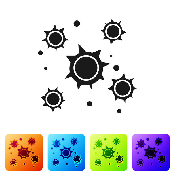 Black Bacteria icon isolated on white background. Bacteria and germs, microorganism disease causing, cell cancer, microbe, virus, fungi. Set icons in color square buttons. Vector Illustration - Вектор,изображение
