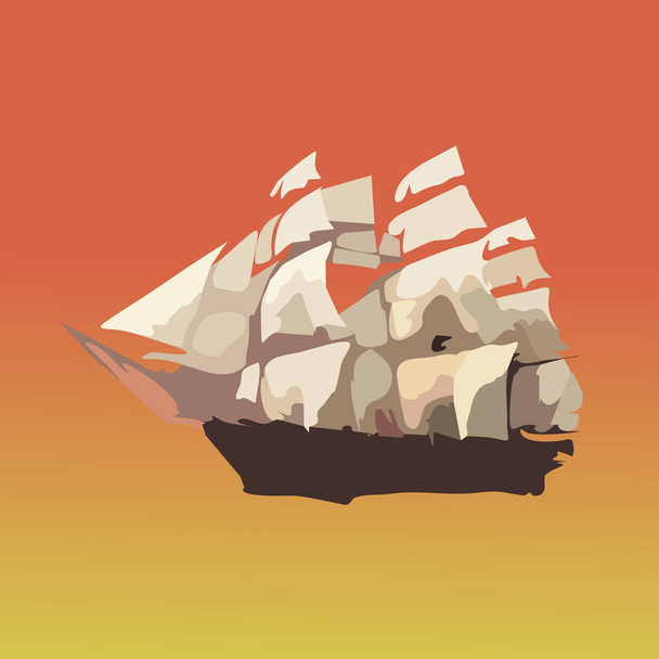Beautiful sailboat on a sunset - Vector, afbeelding