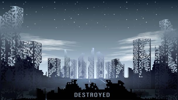 Panorama della città distrutta contro il cielo stellato notturno
 - Vettoriali, immagini