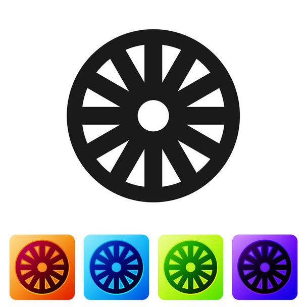 Black Old wooden wheel icon isolated on white background. Set icons in color square buttons. Vector Illustration - Vector, Image